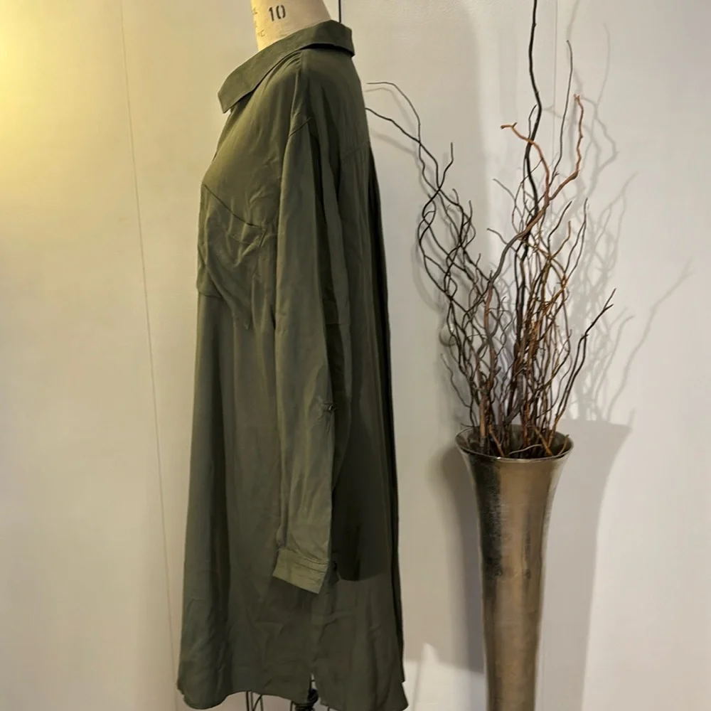 Terra & Sky collared long sleeve button up dress with rollup sleeves - Picture 3 of 6